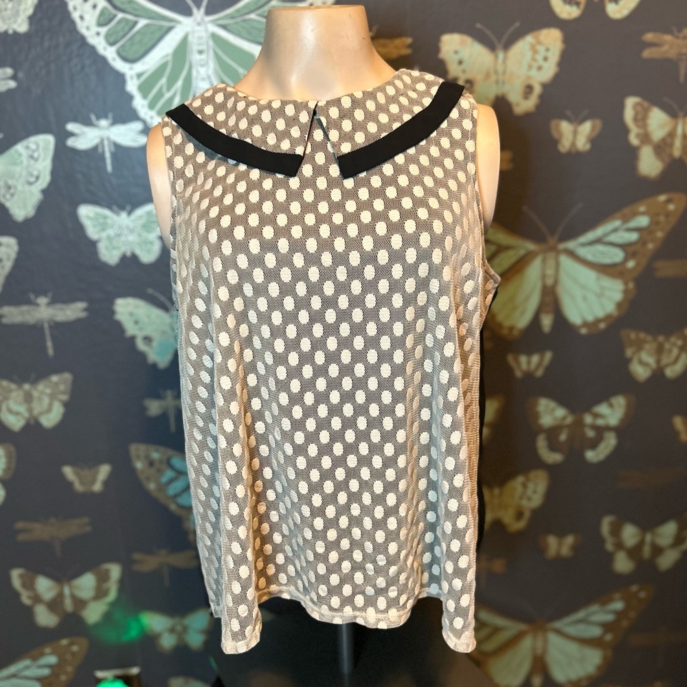 Poema Shell Blouse Peter Pan Collar Vintage Style Sheer Lace Swing Black Cream